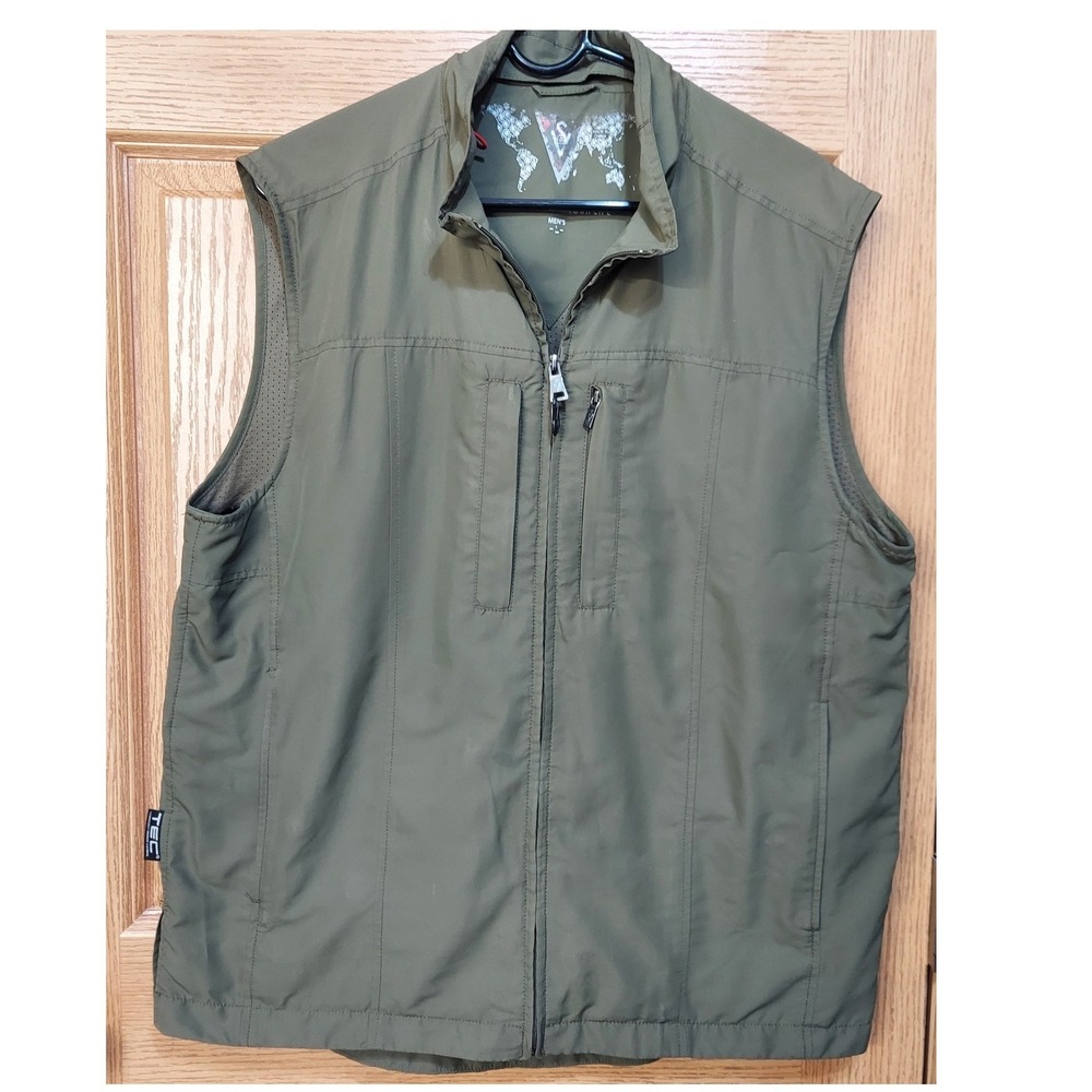 SCOTTeVEST SeV Travel Vest Mens Large Olive Green Multi Pocket Utility Vented